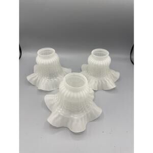 Set of 3 Vintage Frosted Glass Light Shades Ruffled Scalloped Floral 5.5”
